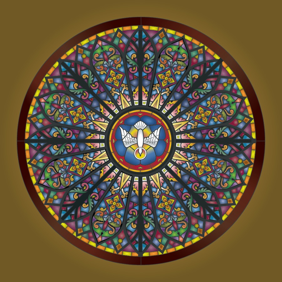 Faithful illustration of the rose window of Christ Church United Methodist in Louisville.